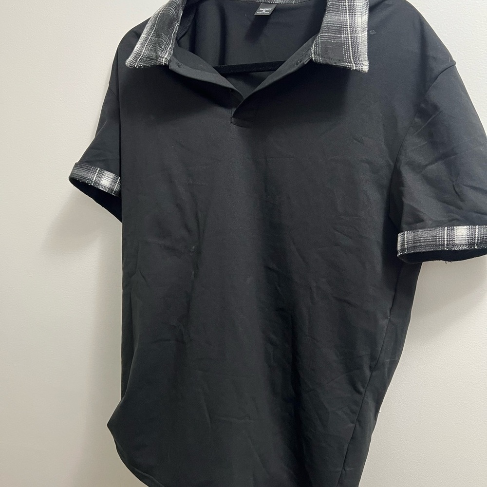 Men's Black Shirt with Plaid Accents